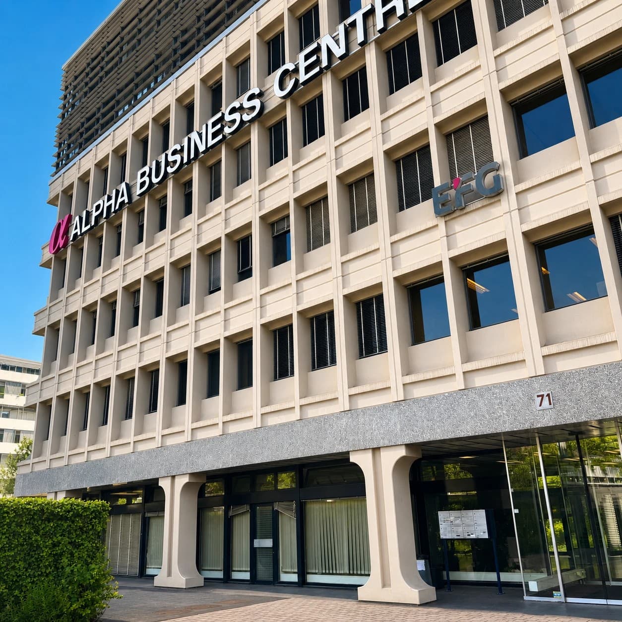 L'immeuble Alpha Business Centre au 71 avenue Louis-Casaï à Meyrin, où se trouve le cabinet